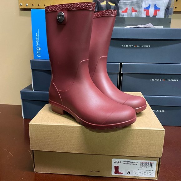 UGG Womens Maroon Sienna Matte 1100510 Pull On Mid Calf Rain Boots Sz US 5 US 8 - Picture 1 of 4